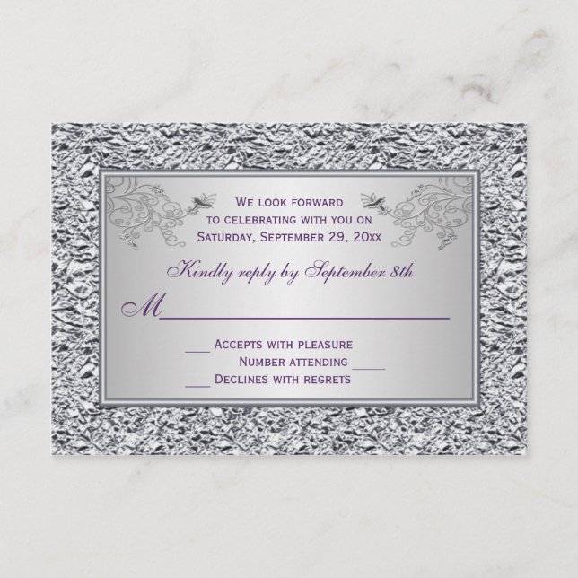 Lila und IMITATE Silver Foil Floral RSVP Card II (Vorderseite)