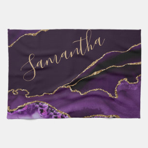 Lila und Imitats Gold Glitzer Marmorplatte Geschirrtuch