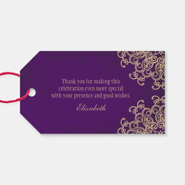 Lila und indischer Stil im Gold-Stil Geschenkanhänger (Rückseite Horizontal)