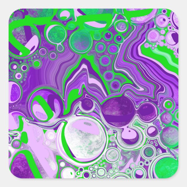 Lila und kalkgrüne Marmorlasche Kunst Quadratischer Aufkleber (Vorderseite)