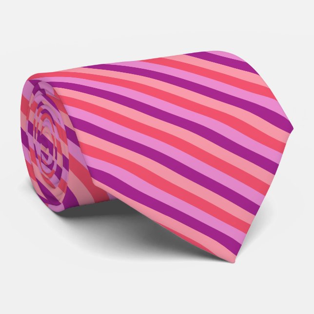 Lila und Koralle Striped Krawatte (Gerollt)