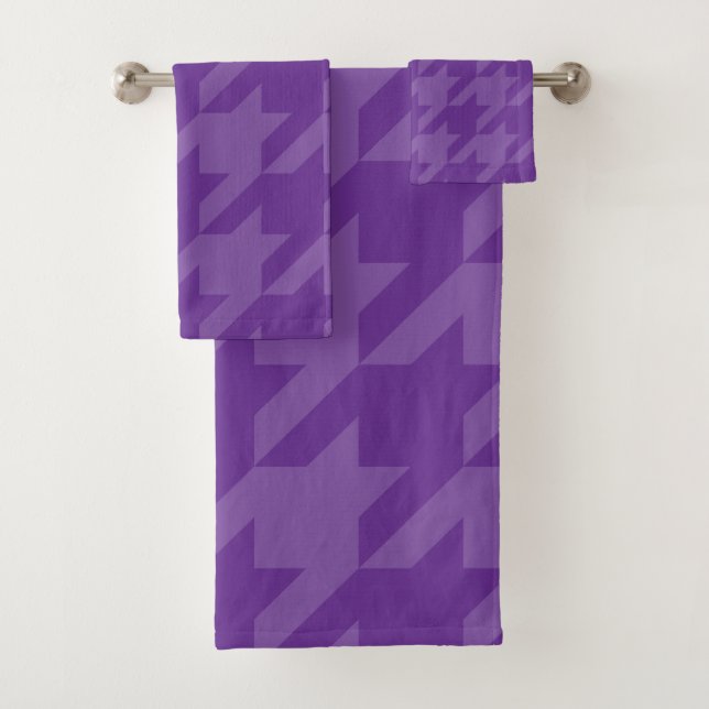 Lila und Lavendel-Hahnentrittmuster Badhandtuch Set (Insitu)