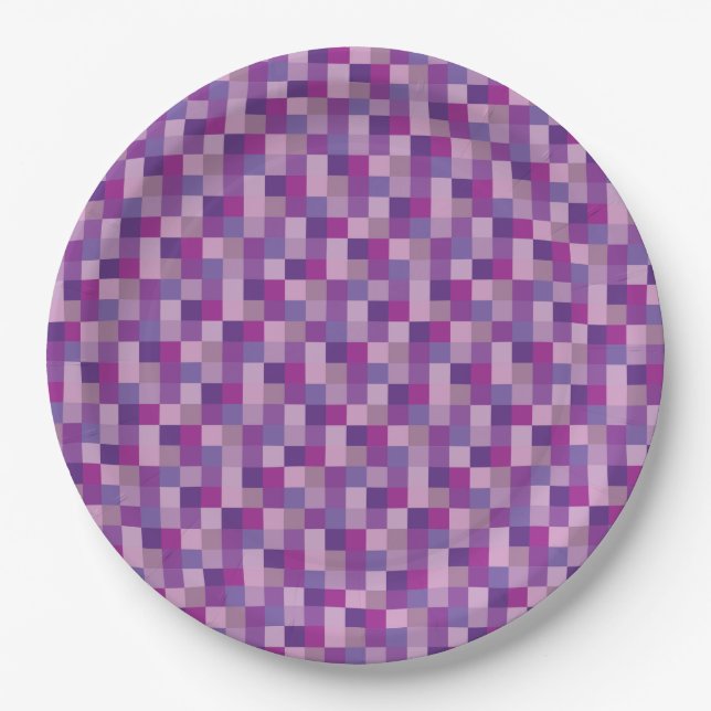 Lila und Lavendel Pixelated Muster Pappteller (Vorderseite)
