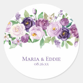 Lila und Lavendel-Rose Hochzeit Runder Aufkleber
