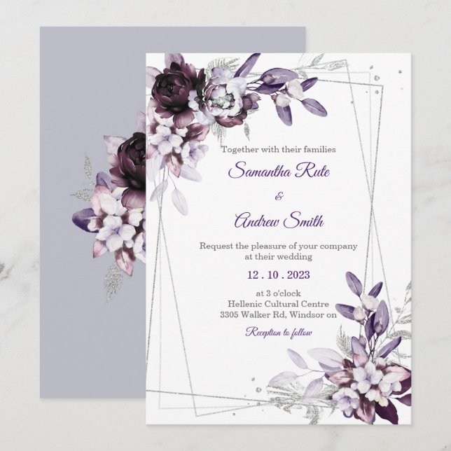 Lila und Lavender Silver Wedding Einladung (Vorne/Hinten)