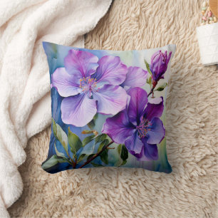 Lila und Lavender Wasserfarbe Blume Botanisch Kissen