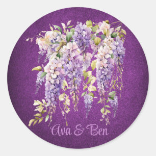 Lila und Lavender Wisteria Wedding Runder Aufkleber