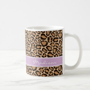 Lila und leopard Print Custom Monogram Kaffeetasse
