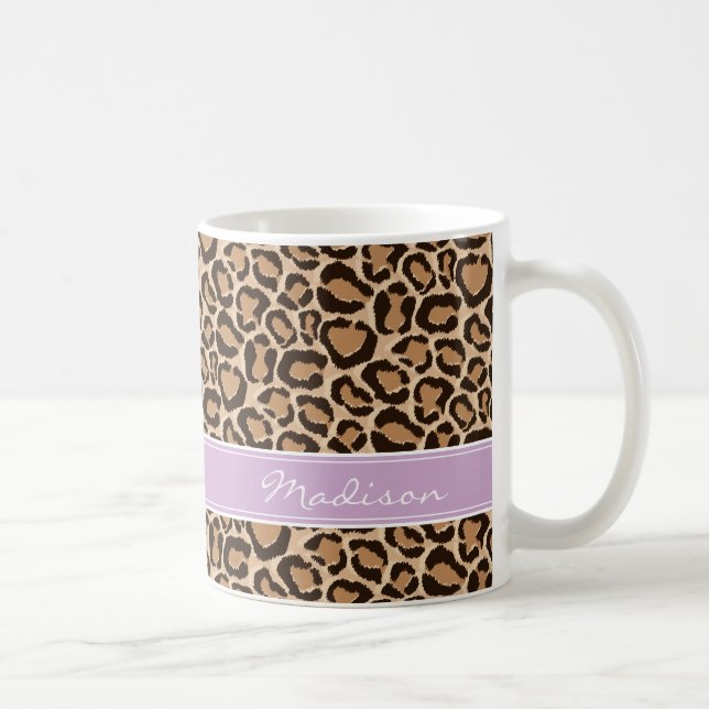Lila und leopard Print Custom Monogram Kaffeetasse (Rechts)