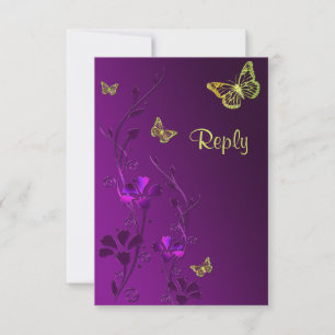 Lila und Limone Blumenschmetterlings-Antwort-Karte RSVP Karte