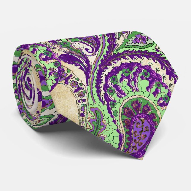 Lila und Limone Paisley Wedding Krawatte (Gerollt)