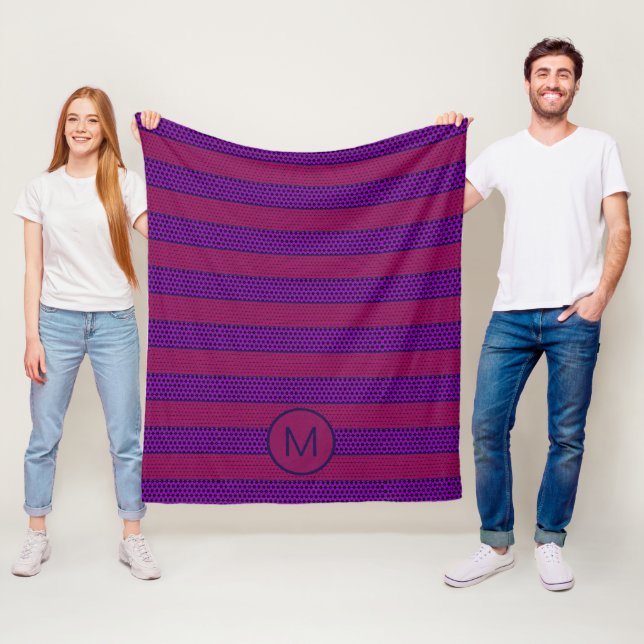Lila und Magenta Muster gestreifte Monogramm Fleecedecke (Beispiel)