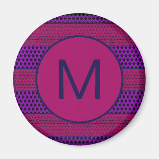 Lila und Magenta Muster gestreifte Monogramm Magnet