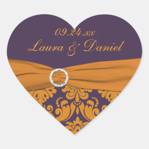 Lila und Mandarine Damask Heart Shaped Sticker