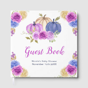 Lila und Marineblaue Blumen-Kürbisse Baby Shower Gästebuch