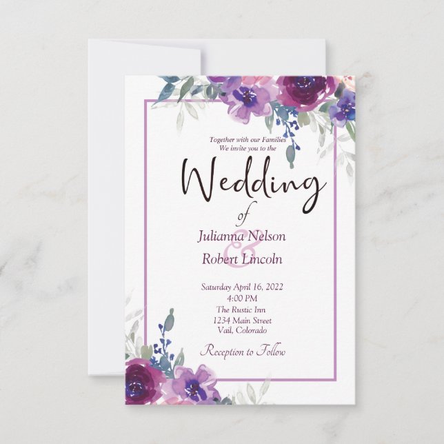 Lila und mauvrische Hochzeit Einladung (Vorderseite)