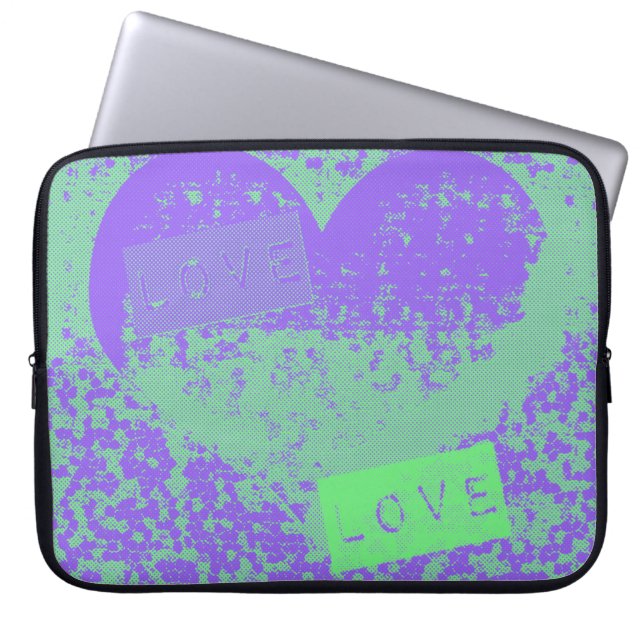 Lila und Mini Retro Herzdesign Laptopschutzhülle (Vorderseite)