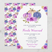 Lila und Navy Blue Floral Pumpkins Baby Dusche