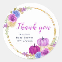 Lila und Navy Pumpkins Kinderdusche Danke