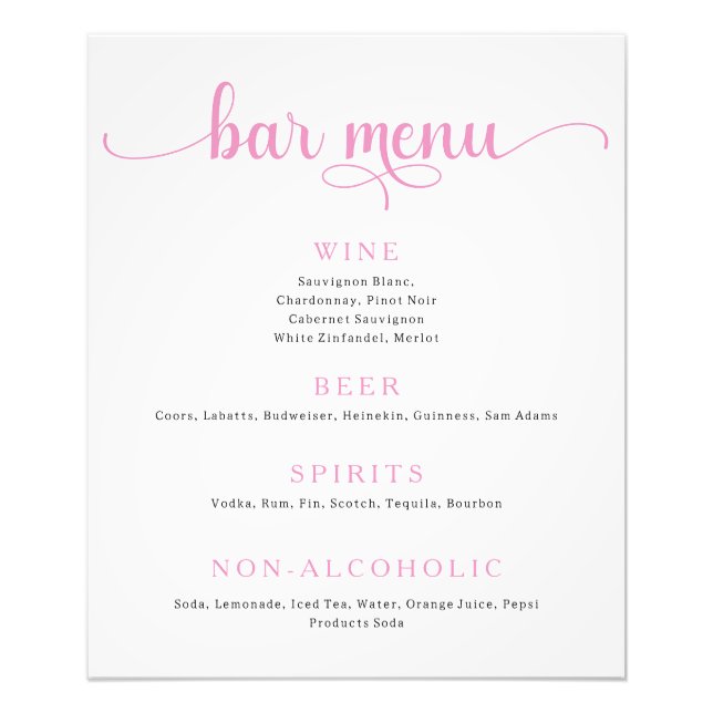 Lila und Off White Wedding Bar Menu Poster (Vorne)