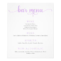 Lila und Off White Wedding Bar Menu Poster