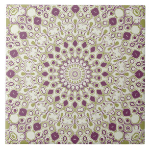 Lila und Oliv geometrisches Mandala-Muster Fliese