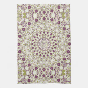 Lila und Oliv geometrisches Mandala-Muster Geschirrtuch