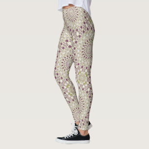 Lila und Oliv geometrisches Mandala-Muster Leggings