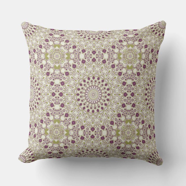Lila und Olive Geometric Mandala Pattern Kissen (Vorderseite)