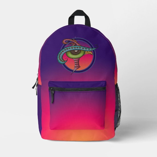 Lila und Orange Bedruckter Rucksack (Vorderseite)