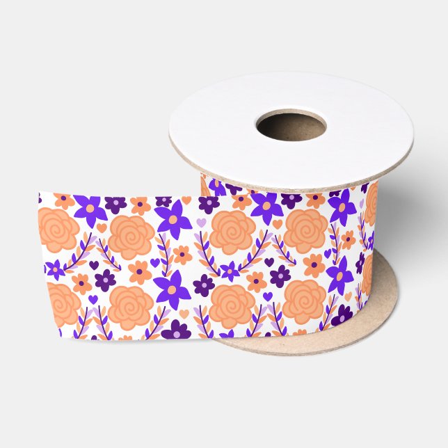Lila und orange Blume Satinband (Spule)