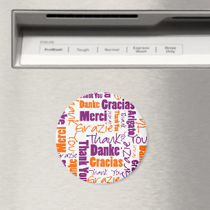 Lila und Orange danken mehrsprachige   Ihnen Magnet