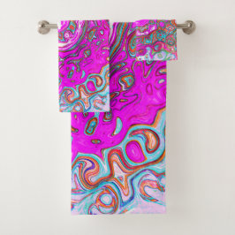 Lila und Orange Groovy Abstrakt Retro Swirl Badhandtuch Set