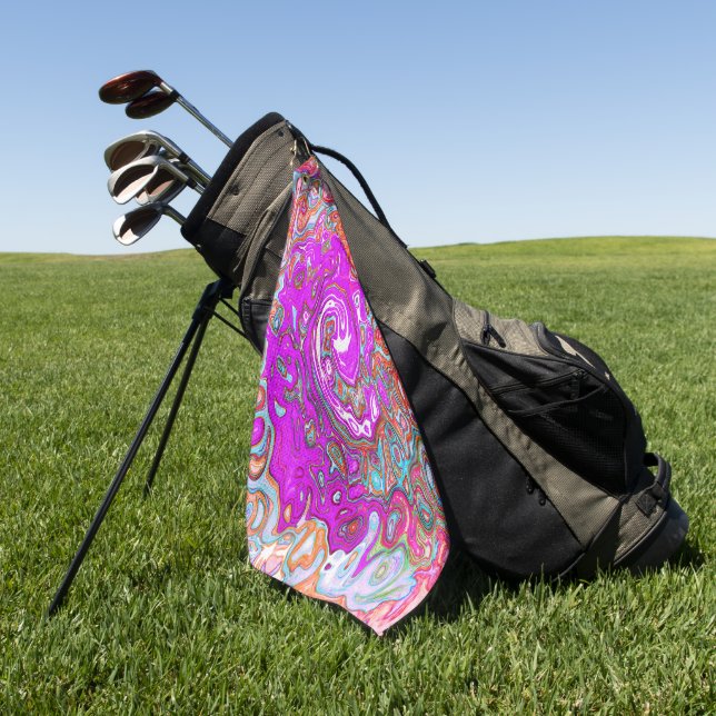 Lila und Orange Groovy Abstrakt Retro Swirl Golfhandtuch (Gras)