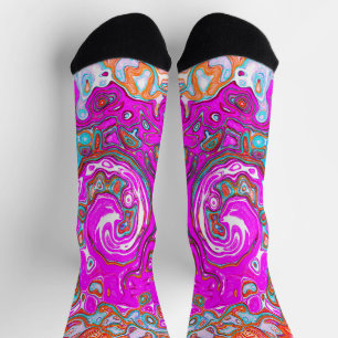 Lila und Orange Groovy Abstrakter Retro-Strudel Socken