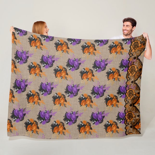 LILA UND ORANGE HALLOWEEN BLUMENBOUQUEN FLEECEDECKE (Beispiel)