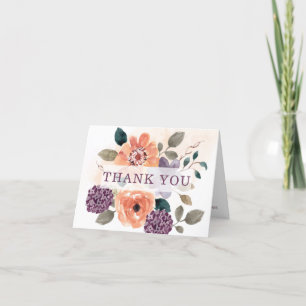 Lila und Orange Herbst-Blumen-Hochzeit Dankeskarte
