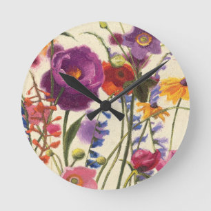 Lila und orange Mohnblumen-Melodie Runde Wanduhr