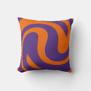 Lila und Orange Retro-Swirbel Kissen