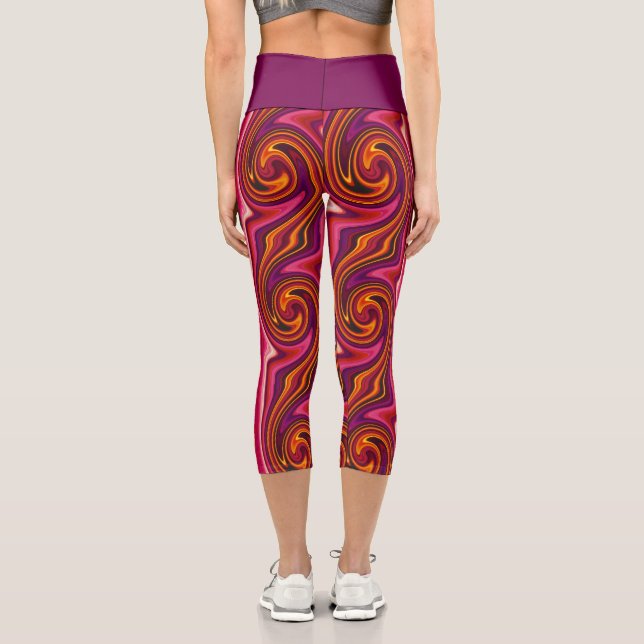 Lila und Orange Swirl Cool Abstrakt Psychedelic Capri Leggings (Rückseite)