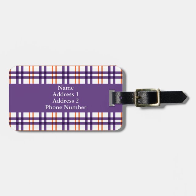 Lila und Orange Tartan Gepäckanhänger (Vorderseite horizontal)