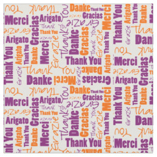 Lila und orange Vielen Dank Word Cloud Stoff
