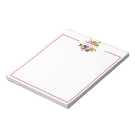 Lila und orangefarbene Aquarellblumen personalisie Notizblock