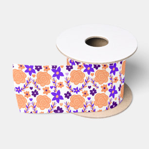 Lila und orangefarbene Blumen Satinband