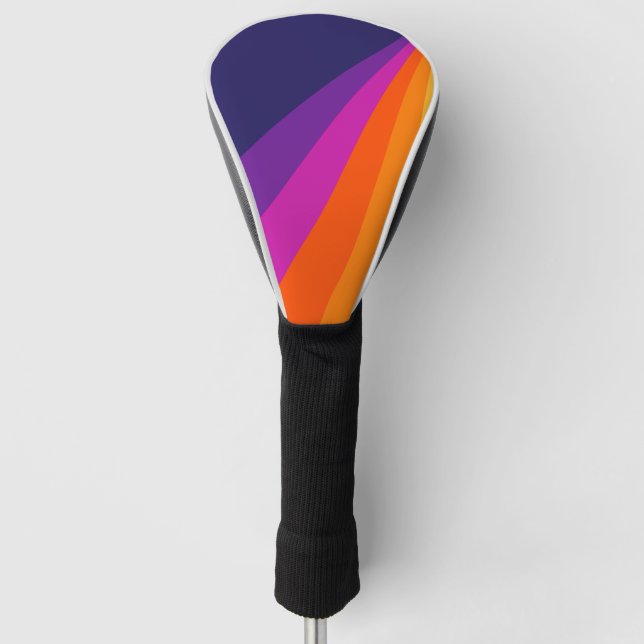 Lila und orangefarbene diagonale Retrostreifen Golf Headcover (Vorderseite)