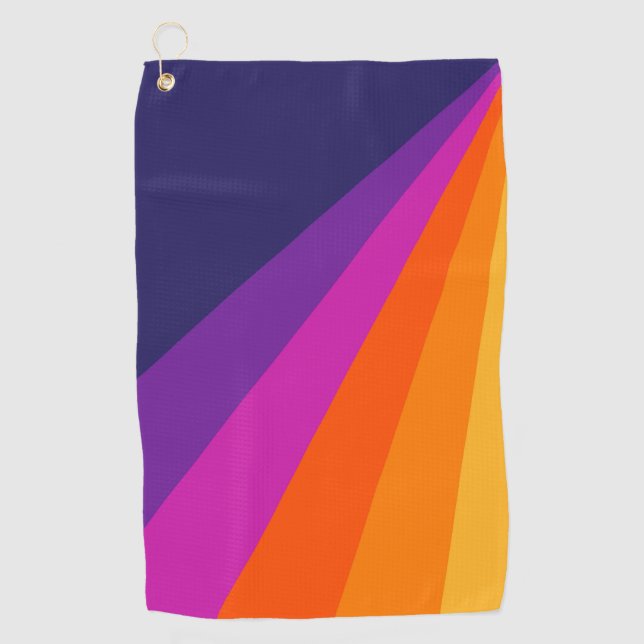 Lila und orangefarbene diagonale Retrostreifen Golfhandtuch (Vorderseite)