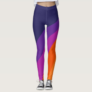 Lila und orangefarbene diagonale Retrostreifen Leggings
