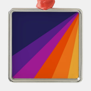 Lila und orangefarbene diagonale Retrostreifen Ornament Aus Metall