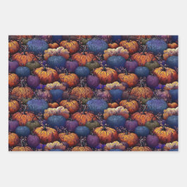 Lila und orangefarbene Fantasy Pumpkins Geschenkpapier Set
