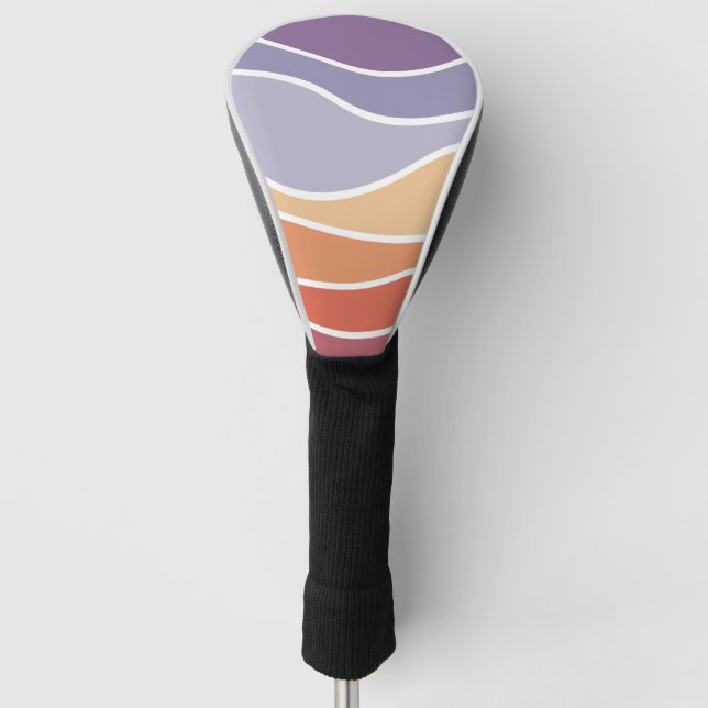 Lila und orangefarbene Retrowellen Golf Headcover (Vorderseite)